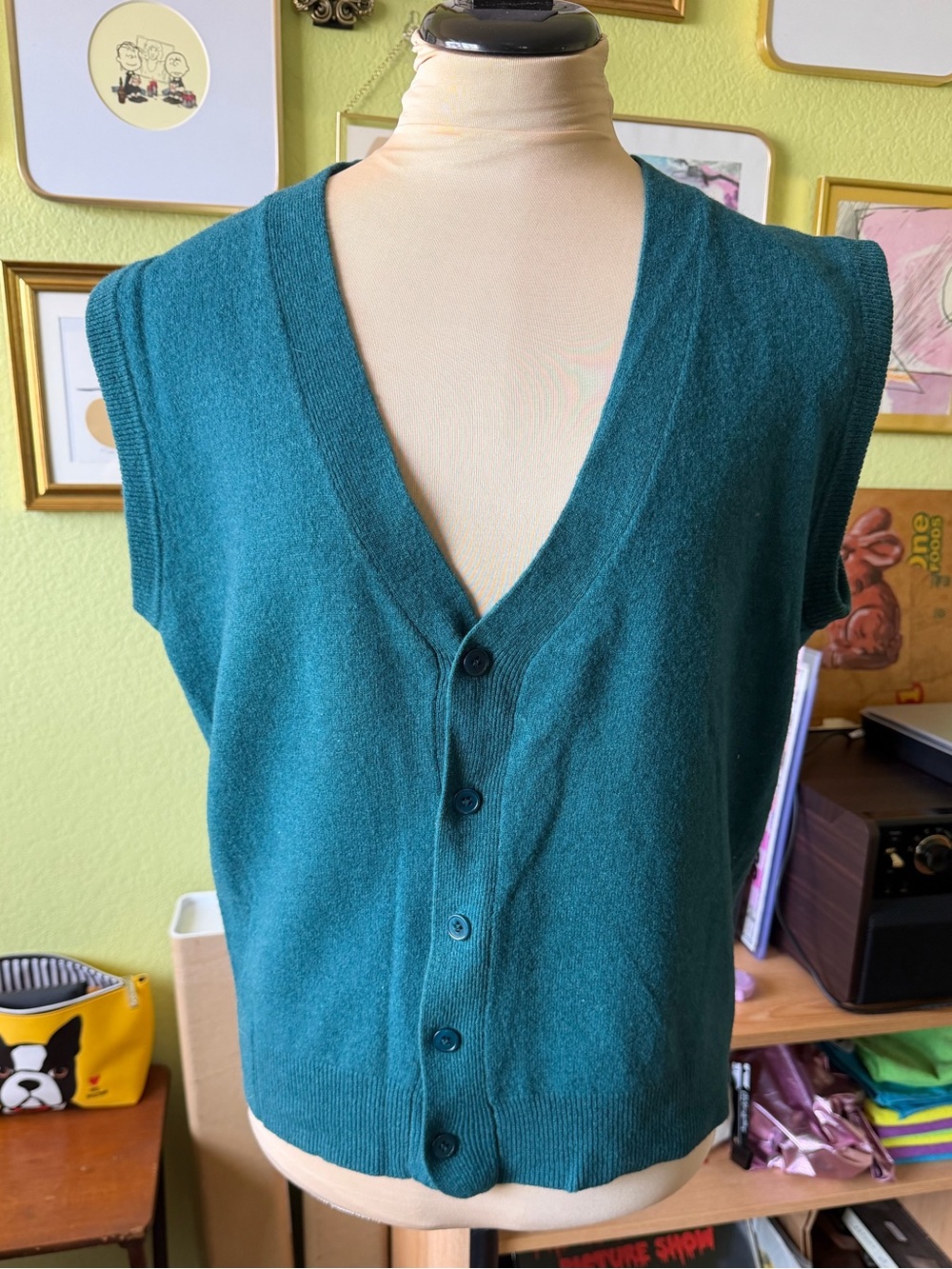Vintage 1980s Forenza Teal Lambswool Sweater Vest, Preppy Layering Piece, Med